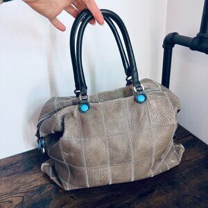 Taupe Leather and Turquoise Convertible GABS Tote
